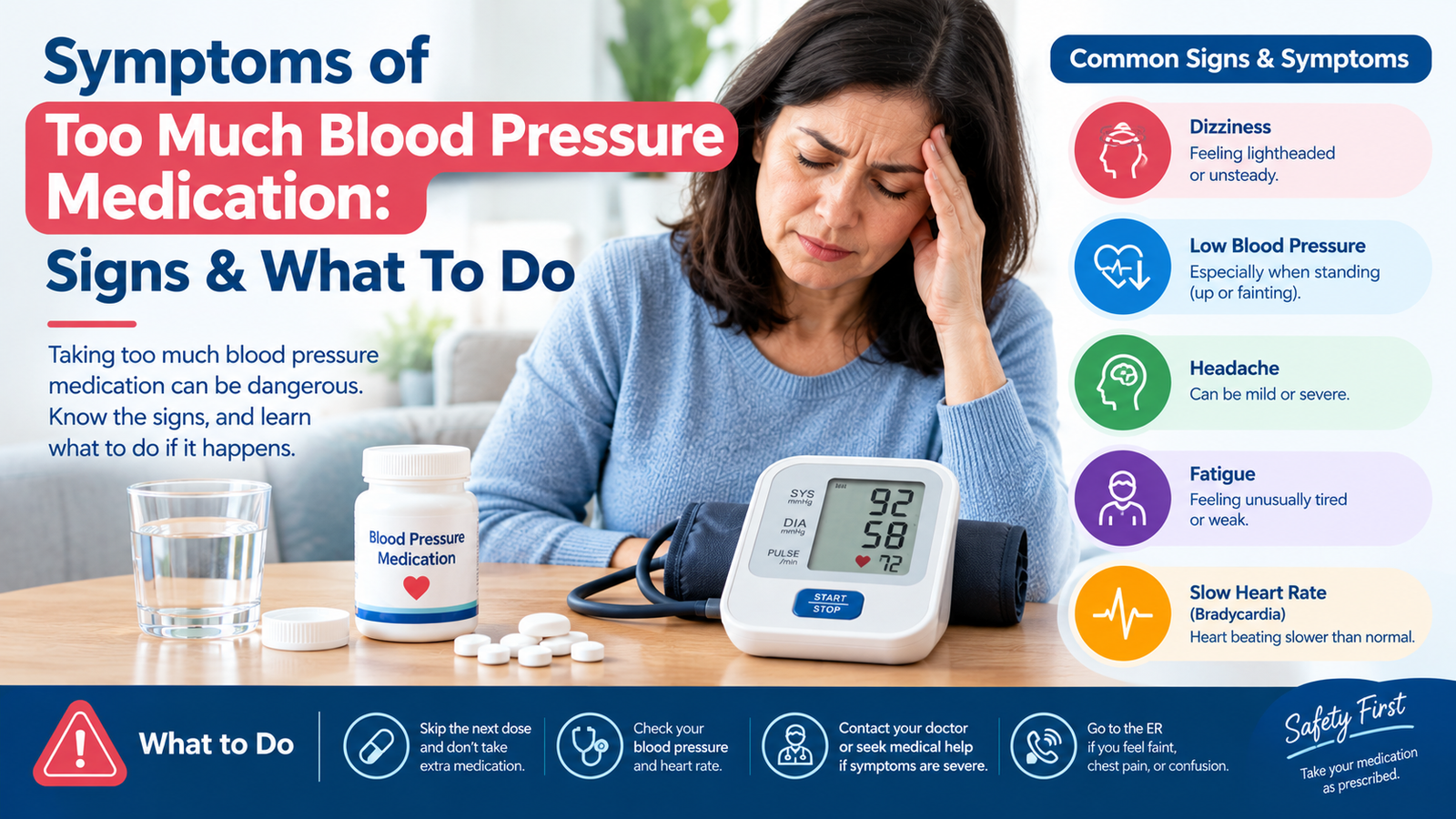 symptoms of too much blood pressure medication